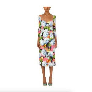 Dolce & Gabbana Hydrangea Print Long Sleeve Cady Midi Dress - NEW WITH TAGS